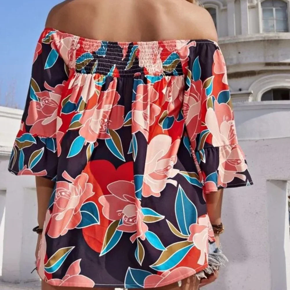 Floral Off shoulder Oversized Blouse - Picture 7 of 7